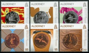 Alderney Coins on Stamps 2021 MNH Decimilisation 50 Years Numismatics 6v Set