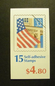 BK227A, Scott 2921c, 2921d, 32c Flag over Porch, Complete Booklet of 15, MNH