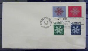 2196  Canada  FDC  # 554, 555, 556, 557   Xmas Snow Flakes     CV$ 20.00