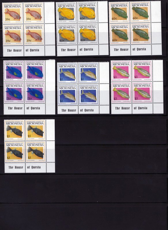 Micronesia 301-319A, 328-332 MNH Fish Definitive Blocks ZAYIX 0825L1763