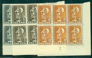 ICELAND #229a-31a (263-4,80) Viking set, perf 11 ½ in corner blocks of 6 NH