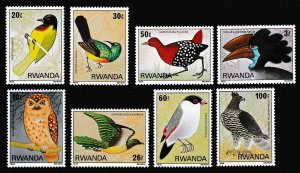 Rwanda Weaver Crake Hornbill Owl Cuckoo Waxbill Eagle Birds 8v 1980 MNH