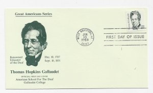 US 1861 20c Great Americans - Gallaudet FDC 1st School for Deaf Cachet ECV$20.00