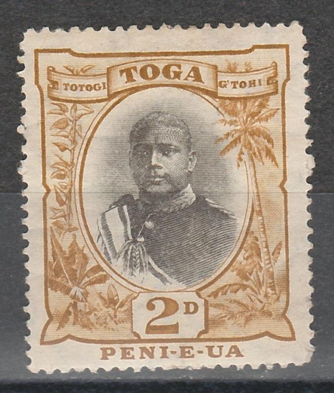 TONGA 1897 KING GEORGE II 2D GREY & BISTRE TYPE II WMK UPRIGHT