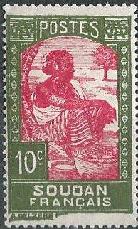 French Sudan 66 (mh) 10c Sudanese woman, ol grn & rose (1931)