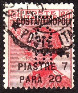 1918, Turkey Italy 7.20p, Used, BCI perfin, Sc 18