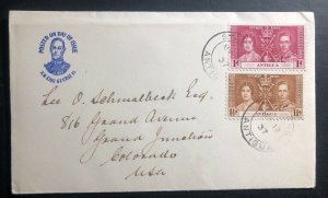 1937 St Johns Grenada First Day Cover FDC King George VI Coronation KGVI To USA