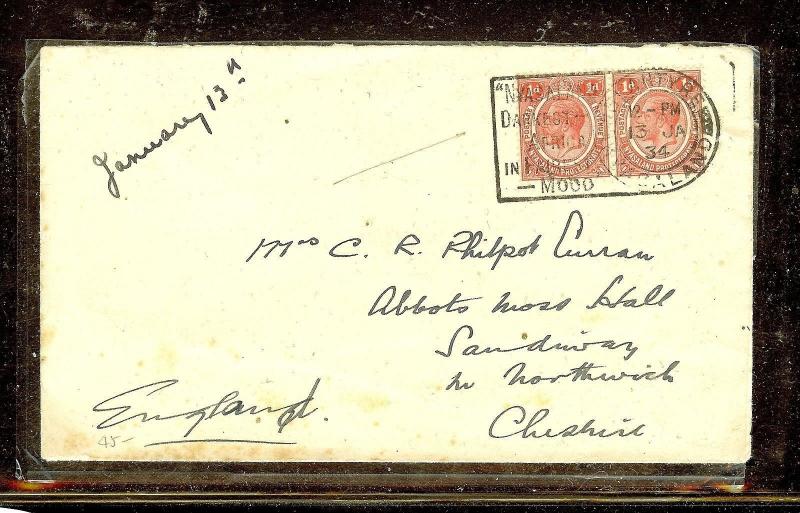 NYASALAND (P1110B) KGV 1D PR 1934 COVER BLANTYRE TO ENGLAND