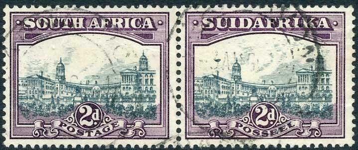 South Africa SG44d 2d with Airship Flaw Fine used Pair Cat 150 pounds