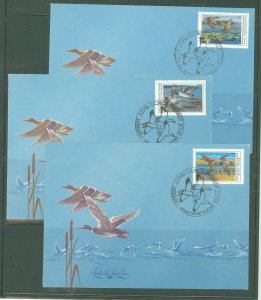 Russia 5906-5908 1990 Duck Conservation. Birds. Complete set on 3 U/A FDC's.