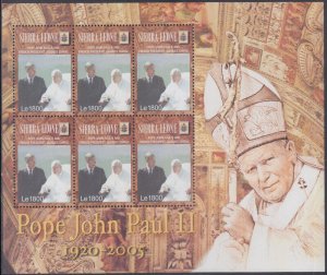 SIERRA LEONE Sc #2788 MNH SHEET OF 6 - POPE JOHN PAUL II with FRENCH PRESIDENT