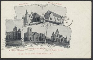 1906 M Jaw & Cal RPO Partial Postmark On Calgary Churches PC to St John NB