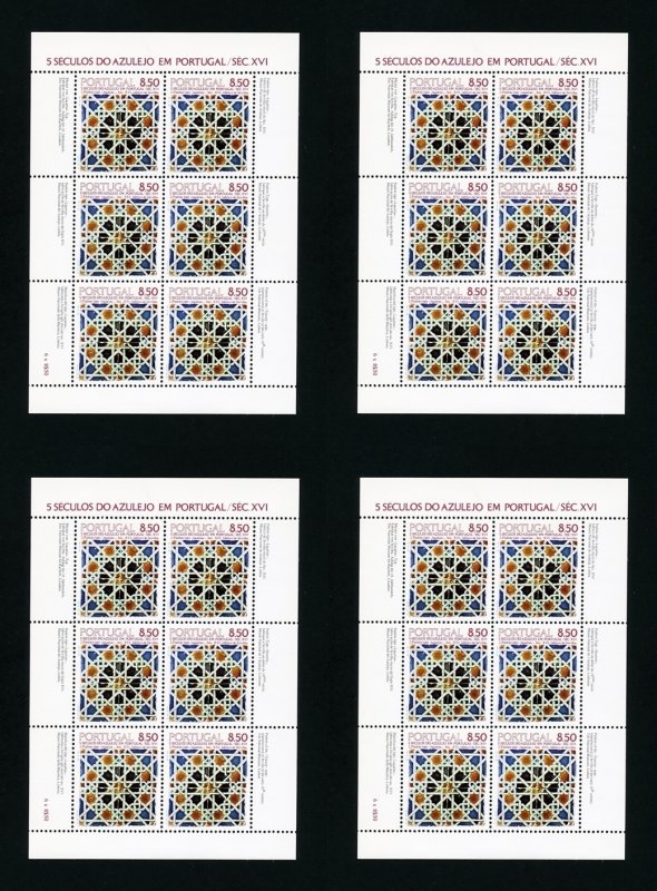 Lot of 4 Portugal # 1495a Miniature Sheets of Moresque Tiles Mint Never Hinged