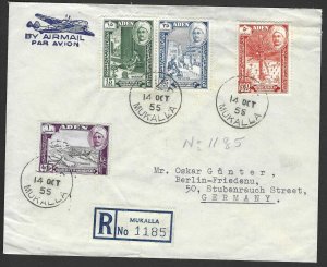 ADEN 1955 AIR MAI COVER REGISTERED MUKALLA TO BERLIN  GERMANY