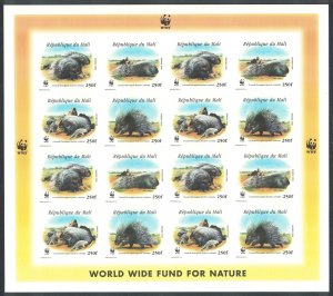 Mali WWF Crested Porcupine Imperf Sheetlet of 4 sets 1998 MNH SC#918 a-d