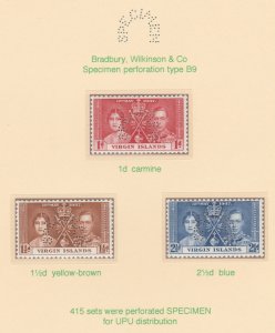 Br VIRGIN Is  1937 CORONATION  SPECIMEN   set of 3