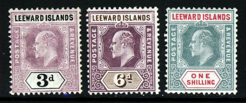 LEEWARD ISLANDS King Edward VII 1905-8 Wmk Mult Crown CA SG 33a SG 34 SG 35 MINT