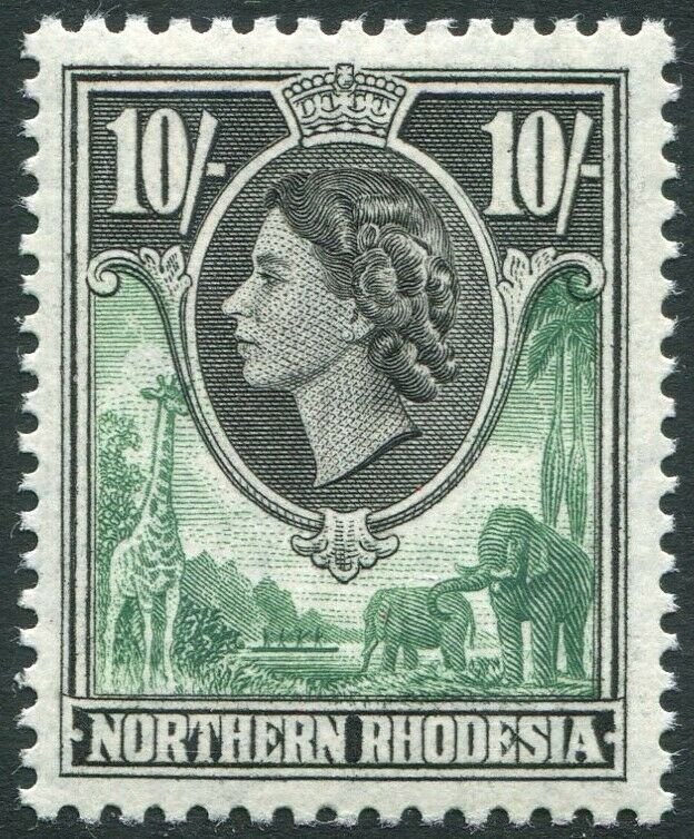 NORTHERN RHODESIA-1953 10/- Green & Black Sg 73 UNMOUNTED MINT V35941