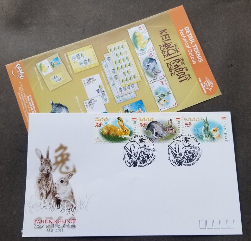 *FREE SHIP Indonesia Year Of The Rabbit 2011 Lunar Chinese Zodiac Pet (FDC