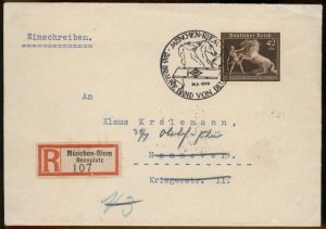 Germany 1938 Brown Band Muenchen Reim Horse Race Mi1939 Registered Cover G98565