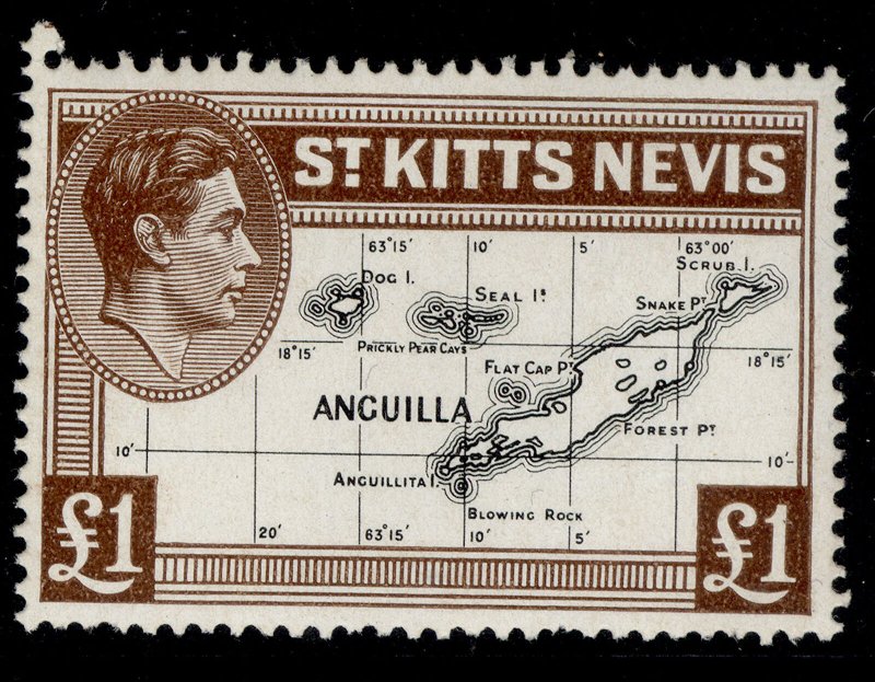 ST KITTS-NEVIS GVI SG77f, £1 black & brown, LH MINT. Cat £19.