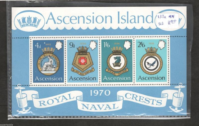 1970 Ascension Island #137a s/s - Royal Naval Crests  MNH postage stamps. Cv$11
