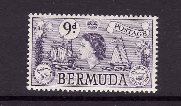 D3-Bermuda-Scott#154-Unused NH QEII-Ships-9p vio-1958-