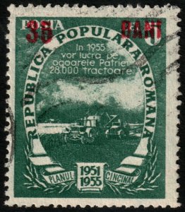 ✔️ ROMANIA 1952 CURRENCY REFORM OVERPRINT TRACTOR AGRICULTURE SC. 864 [14.7.3]