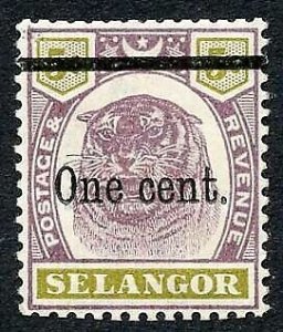 Selangor SG66a 1c on 5c dull purple and olive-yellow M/M Cat 70 pounds