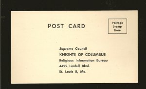USA Knights of Columbus St. Louis 8, MO Postal Card Unused