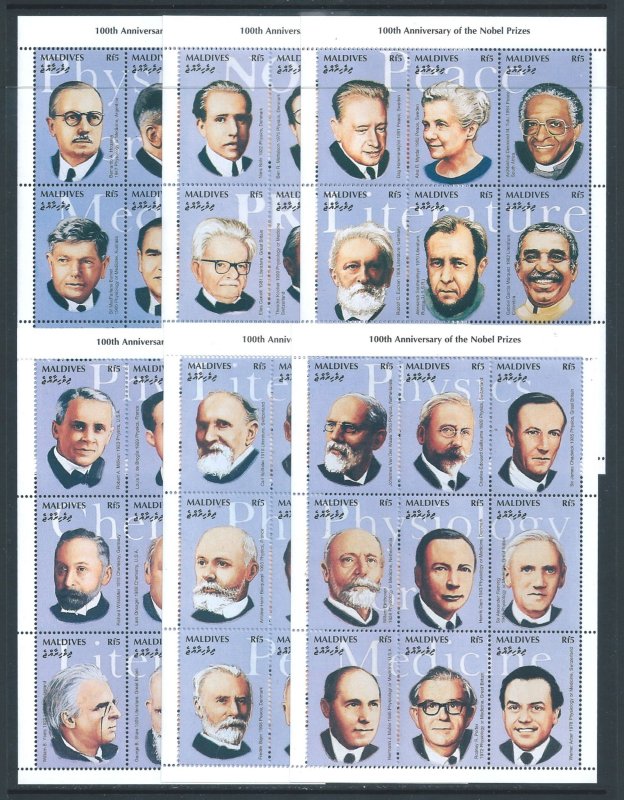 Maldive Islands #2113-18 NH Nobel Prize (6 Sheetlets)