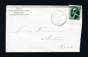 # 158 cover State Treasurer, Boston, MA to Treasurer, Norton, MA - 1-21-1870's