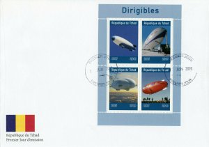 Chad 2019 FDC Dirigibles Airships 4v M/S Cover Aviation Stamps