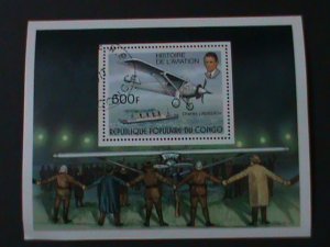 CONGO-1977-CHARLES LINDBERGH & HIS PLANE--CTO S/S VF-FANCY CANCEL-HARD TO FIND