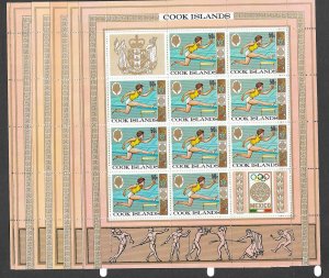 COOK ISLANDS 1968 MEXICO CITY OLYMPICS Set in Sheets Sc 237-242x10  MNH