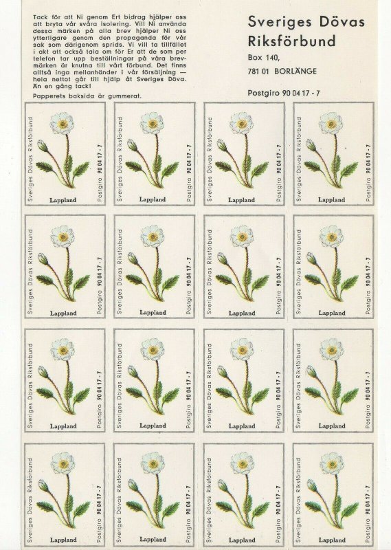 Sweden Charity Stamps Sheet of 16 National Assoc. of the Deaf Lappland MNH