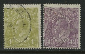 Australia 1929 KGV 4d olive bistre and 1927 4d violet both used