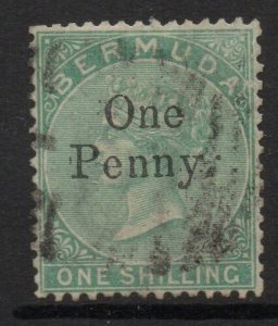 BERMUDA SG17 1875 1d on 1/= GREEN SURCHARGED USED 