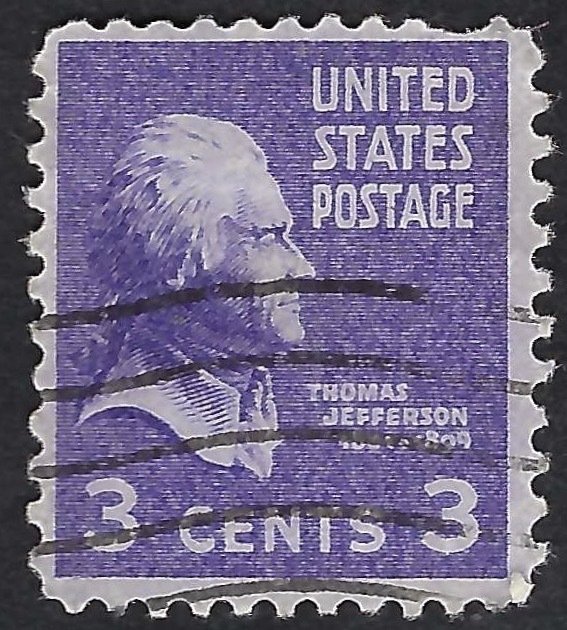United States #807 3¢ Thomas Jefferson. (1938). Used.
