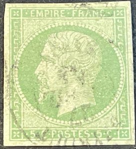 FRENCH COLONIES # 8-USED---YELLOW/GREEN---SINGLE---1872