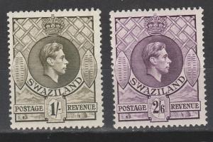 SWAZILAND 1938 KGVI 1/- AND 2/6 PERF 13.5 X14