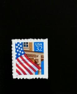 1996 32c Flag over Porch, Booklet Single, Red SA Scott 2921 Mint F/VF NH