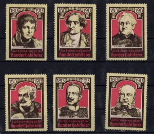 German Advertising Stamps, Set of 6 Commemorating War of 1813 Notable Men