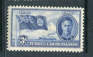 TURKS CAICOS; 1948 early GVI pictorial issue Mint hinged Shade of 3d. value