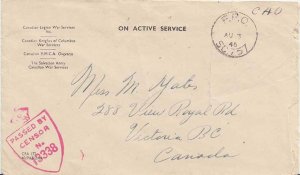 Canada Soldier's Free Mail 1945 F.P.O. S C. 757 1st Reinforcement Group North...