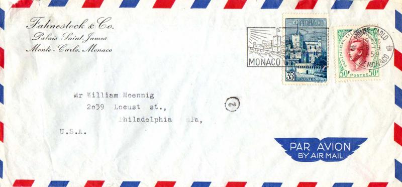 Monaco 50F Rainier III and 35F Palace of Monaco 1959 Monte-Carlo, Pte. De Mon...