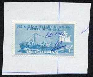 Isle of Man 5/- Blue QEII Pictorial Revenues Manuscript Cancel On Piece