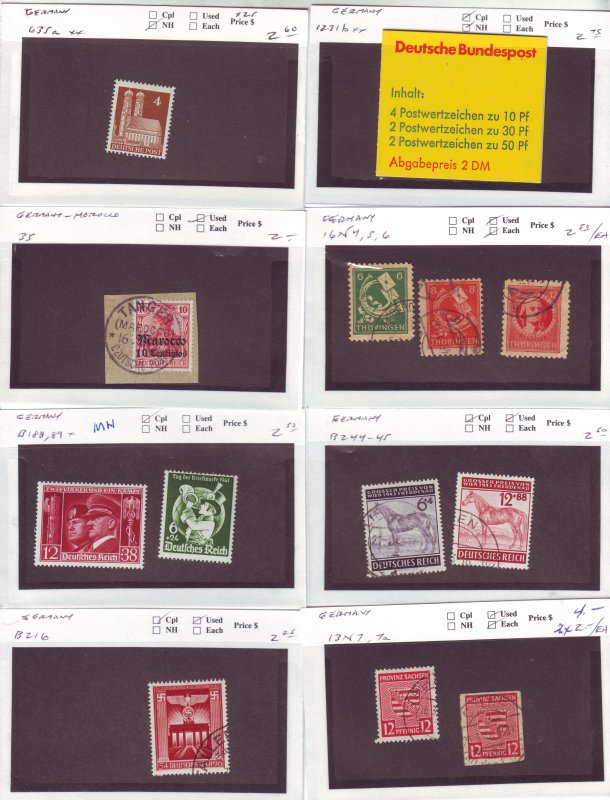 Z627 JL stamps germany mnh/mh/used on sales cards, check scan, all checked sound