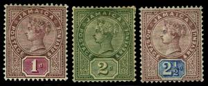 1889-91 Jamaica #24-26  QV Watermark 2 - OGH - VF+ - CV$48.50 (ESP#3498)