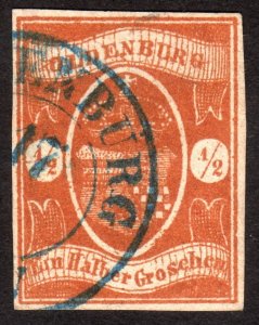 1861, Germany Oldenburg 1/2Gr, Used, Sc 12